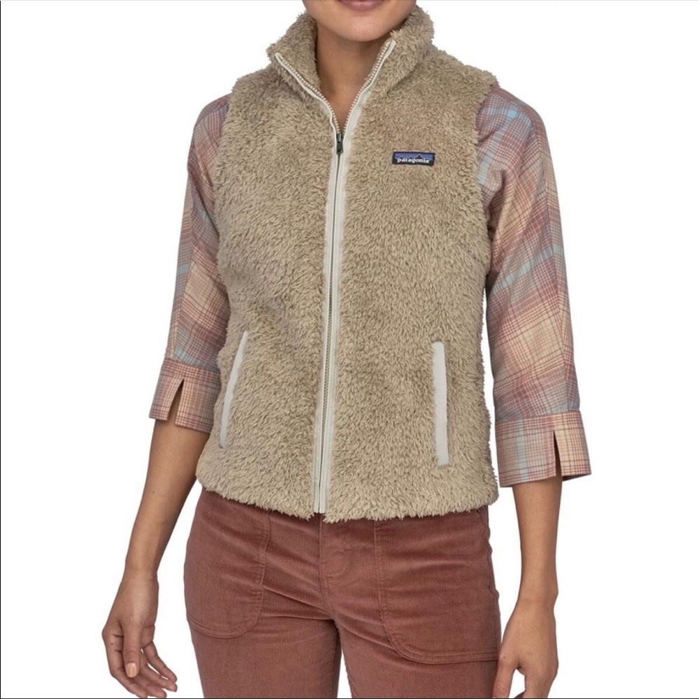 Patagonia Women’s Los Gatos Fleece Fuzzy Vest Pockets Tan Size Small